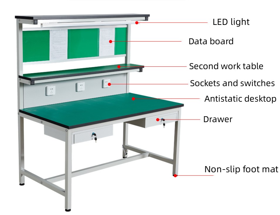 2 Tier Anti Static Workbench Heavy Duty Assembly Workbench Corrosion Proof With Drawers