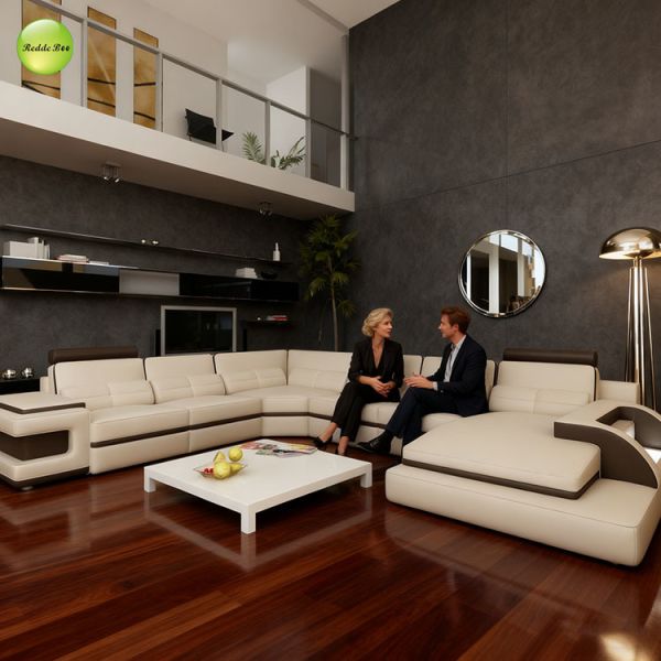 Breathable Leather Sectional Upholstered Corner Sofa Furniture 40D Sponge