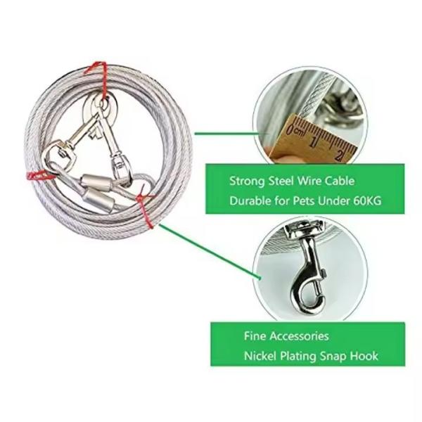 Câble d'attache et piquet pour chien robuste pour chiens jusqu'à 40 kg, anti-morsure, laisse en câble d'acier pour chien
