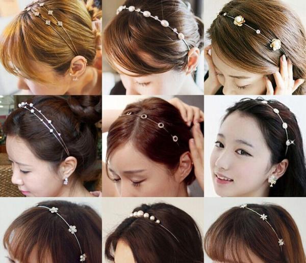Korean fashion diamond stars love bow pearl bridal headdress hair bands