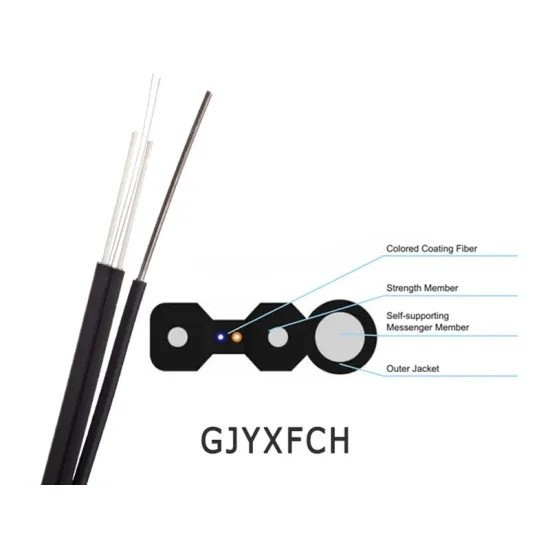 LSZH Jacket Fiber Optic Outdoor FTTH Drop Cable With Messenger Wire 2 Core G657A1