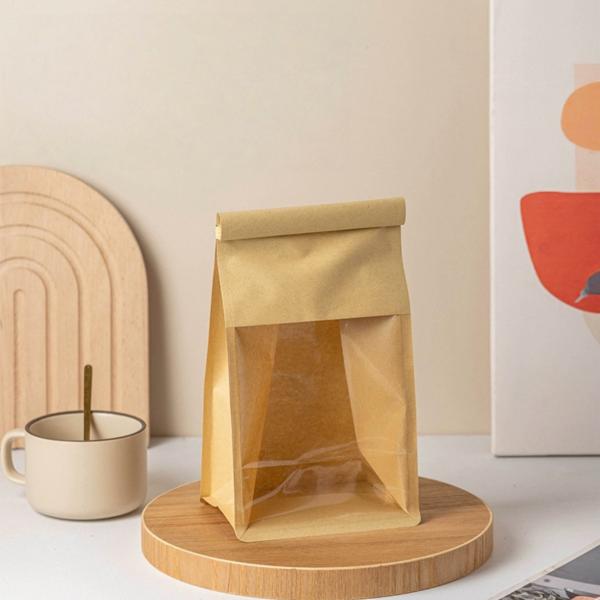 Kraft Paper Bread Bag with Clear Window for Toast Sandwich Packaging Custom Logo Printing White and Brown Options