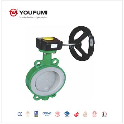 Wafer Style PTFE Lined Butterfly Valve ANSI Standard Normal Temperature For PVC