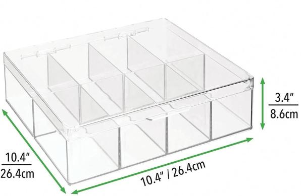 Stackable Acrylic Box Plastic Tea Bag Kitchen Storage Bins Holder Perspex 10.4x10.4x3.4in