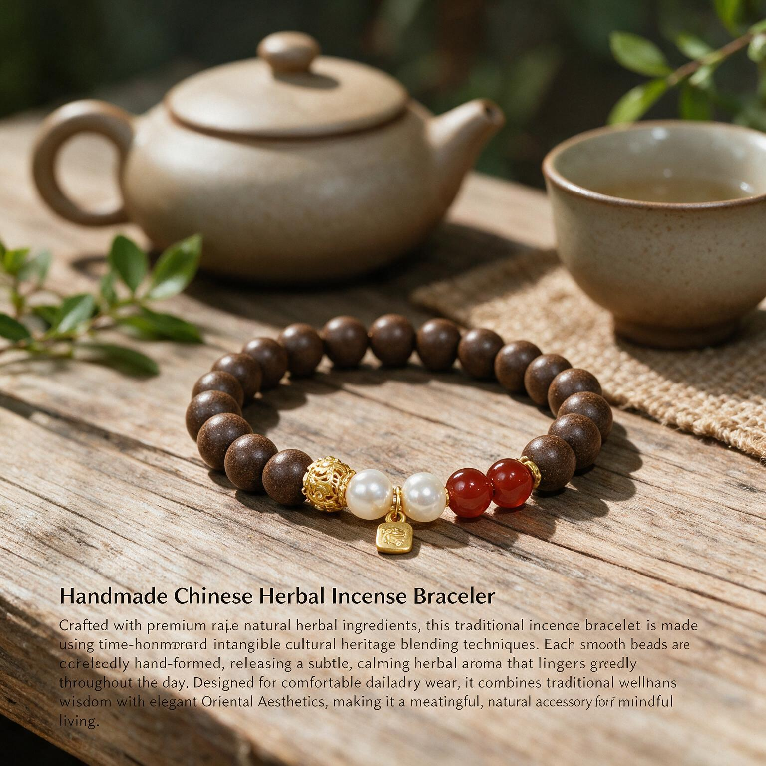 Classic Chinese-style Medicinal Bracelet with White Peony and Angelica for Allergic Rhinitis Relief and Nasal Congestion