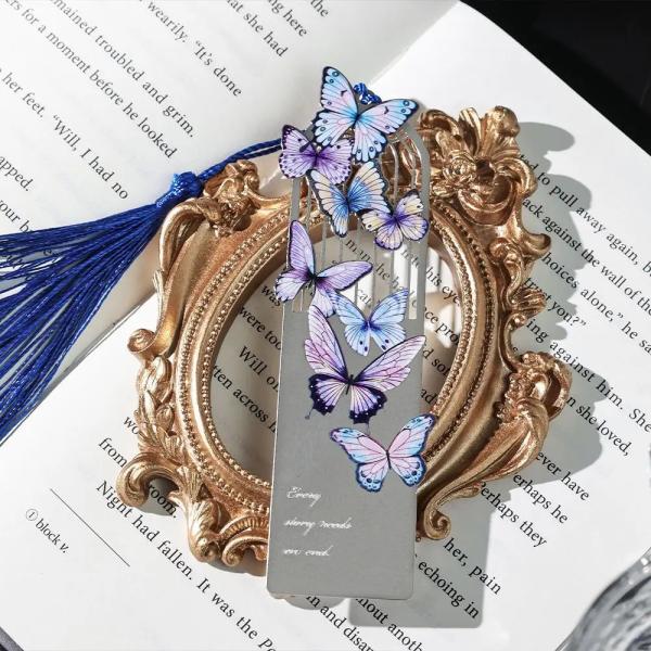 Marca de libros de metal personalizada mariposa Tassel Marcas de libros de metal huecas