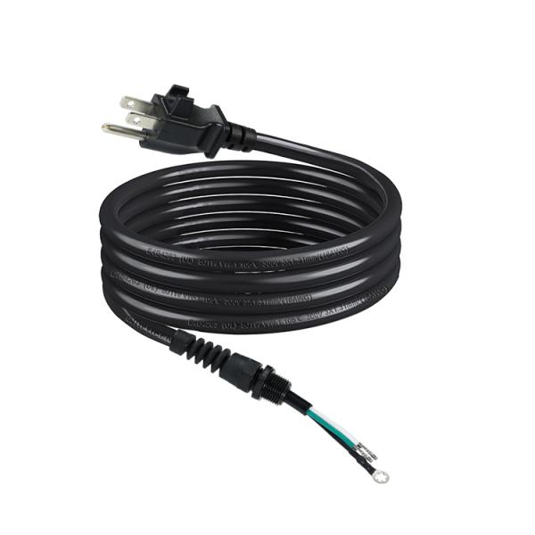 3P Open End Extension Cord, NEMA 5-15P Plug to Bare Wire, 14AWG  Power Cable with Strain Relief Cable Clip, Indoor/Outdoor Use