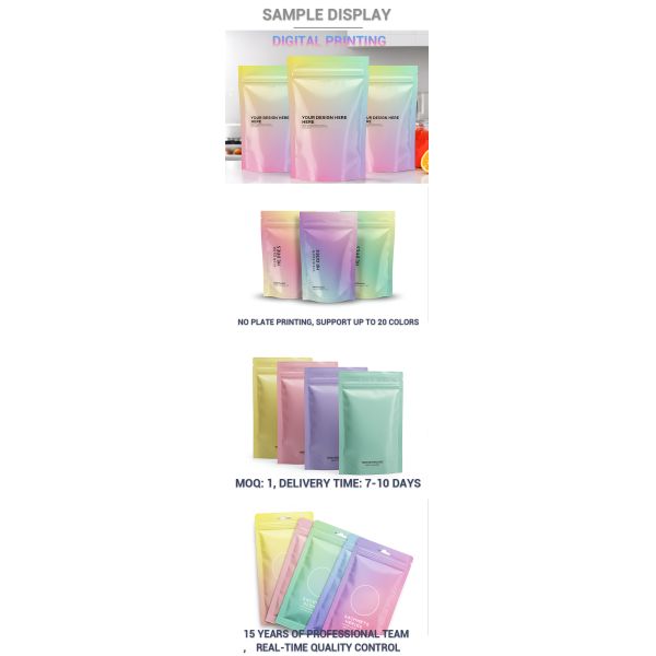 3-Side Seal Resealable Moisture Smell-Proof PE Ziplock Plastic Bag for Sushi Noodle Flaxseed Jelly Food Packaging Metallic Mylar