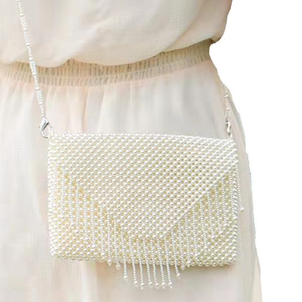 White Pearl Hand Bags Tassel Straddle Shoulder with 54 Cm Strap