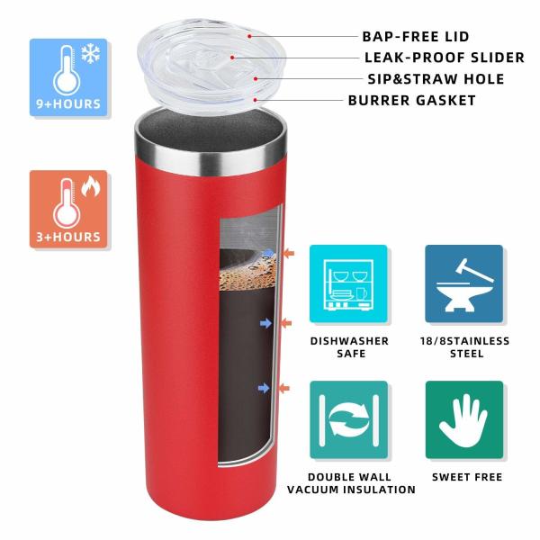 Esbelto 20 oz de acero inoxidable recto Tumbler blanco con paja de metal para la máquina de impresión de prensa térmica