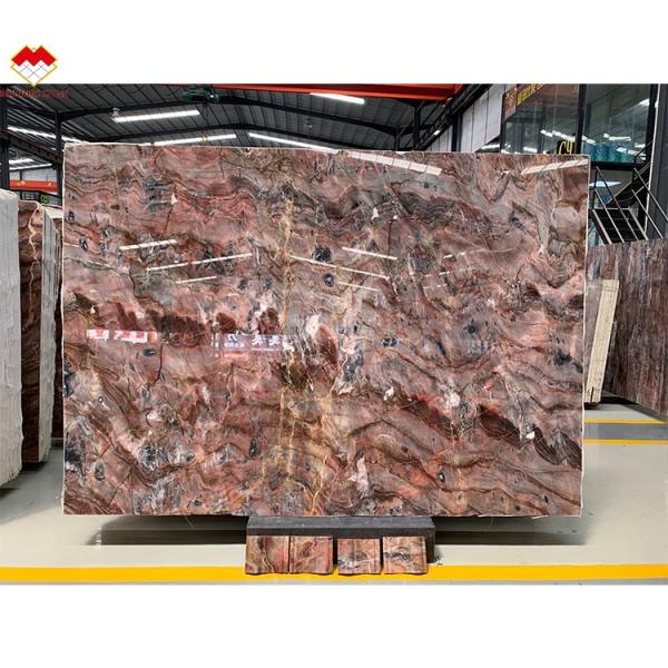 Translucent Blood-Orange Red Onyx Stone with White Veins CNF Red Wood Veins Marble Wall Panel