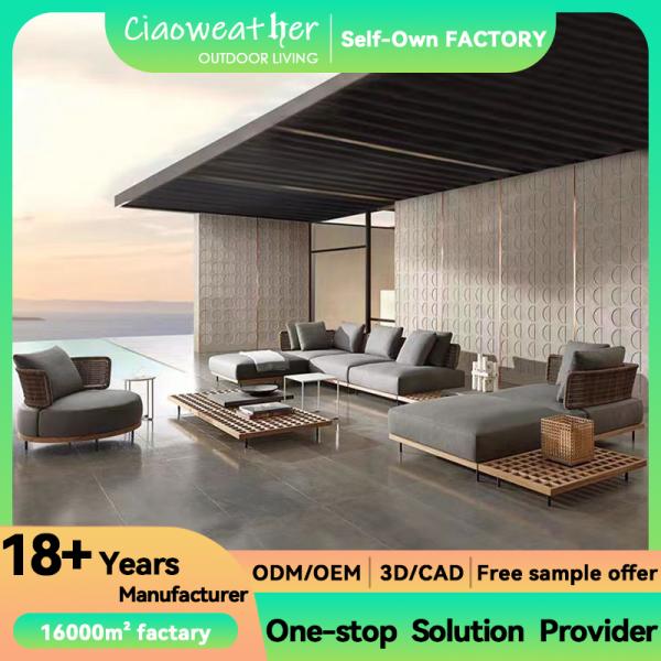 Colchones impermeables Sofá de jardín Muebles de madera de teca con cojín cómodos Color personalizado Cama seccional Sofá exterior