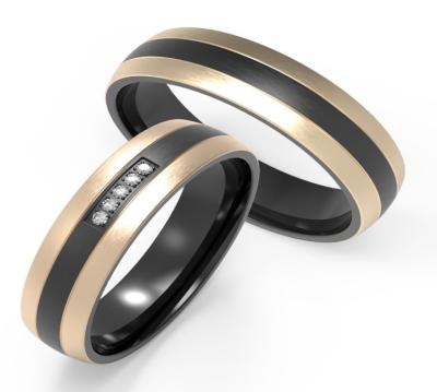 Deux ornements en titane noir en or de bordure IP incrustés avec un matching en zircon