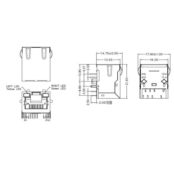 10/100BASE-T PoE THT RJ45 Модульный разъем для коммутаторов 7499211125