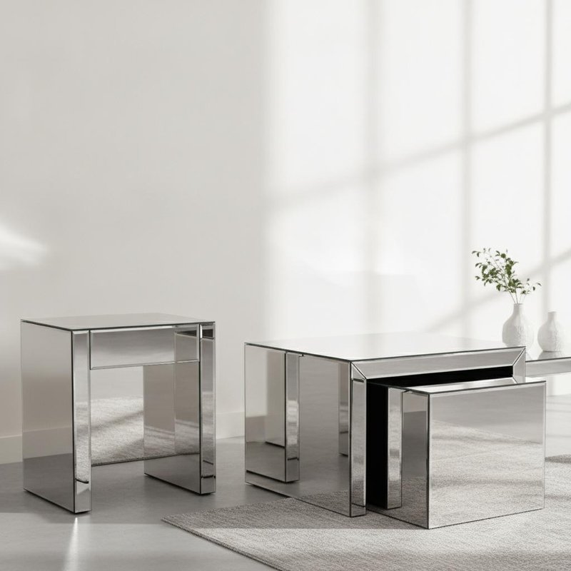 Noralie Mirrored Finish Coffee Table with Faux Diamonds Inlay and 50X50X60CM Size
