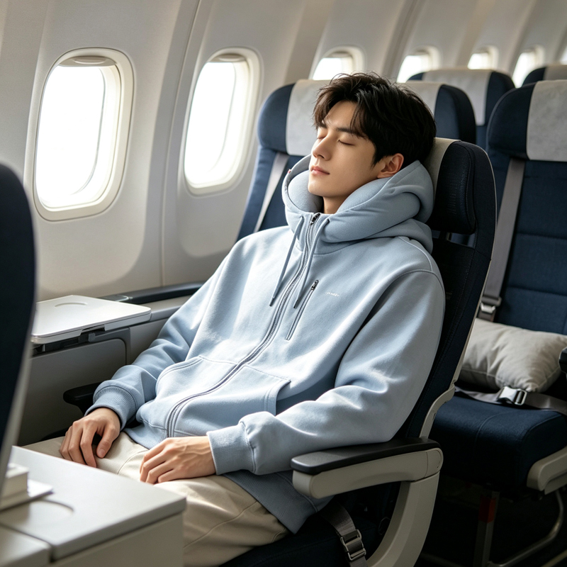 2‑in‑1 Travel Zip‑Up Hoodie With Built‑in Inflatable Neck Pillow & Eye Mask, Custom OEM ODM Available