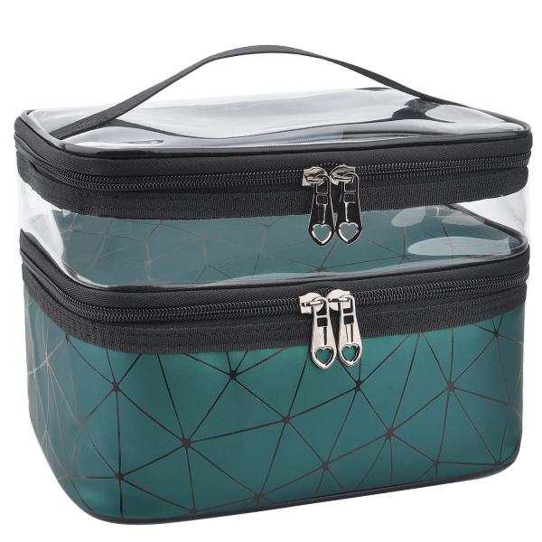 Hot sell cosmetic bag with 2 layer for double zippers