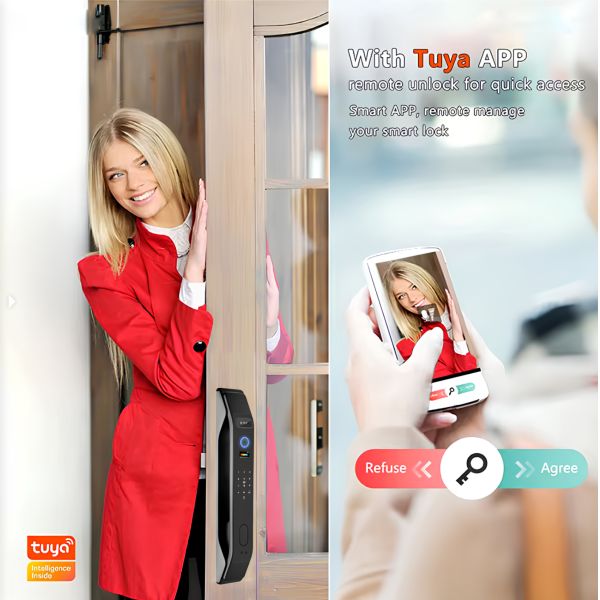 Fully Automatic Durable Aluminum Alloy Smart Door Lock TUYA WIFI Face 3D Recognition Key Fingerprint Biometric Cat Eye Security