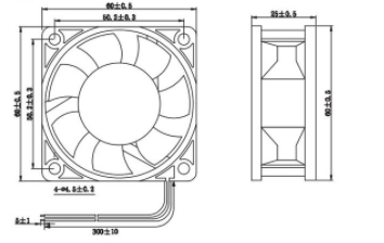60x60x25mm IP68 Waterproof Cooling Fan , DC Axial Fan 24V Dual Ball Bearing