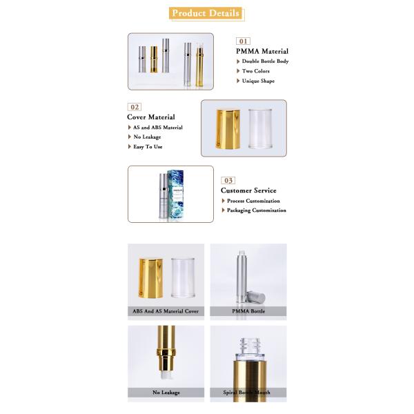Plastic Vacuum Cosmetic Face Cream Pump Bottle With Clear Cap 10ml - 30ml