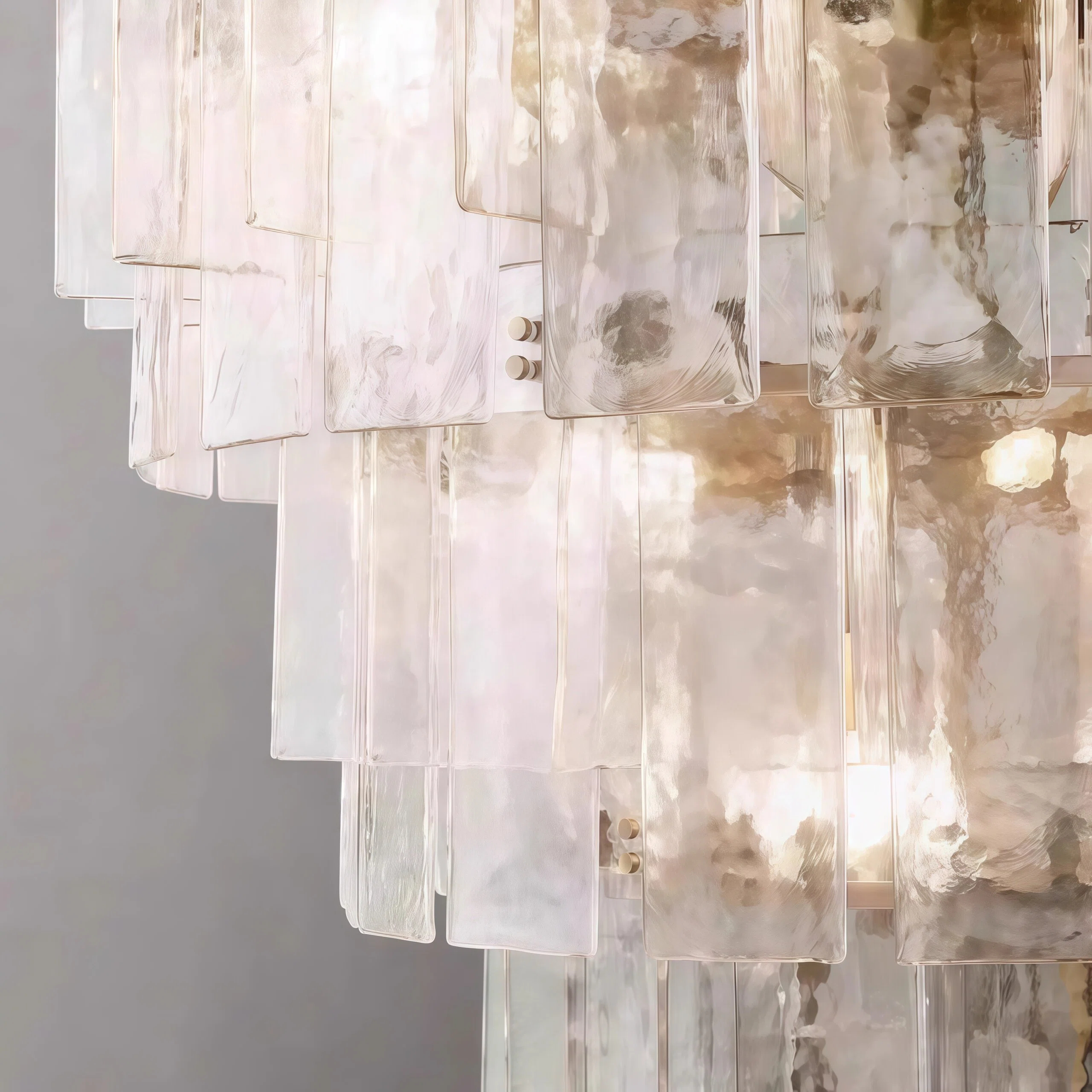 JYLIGHTING Tiered Smoke Glass & Iron Chandelier, 4-Tier Modern Statement Pendant Light for Living Room & Foyer