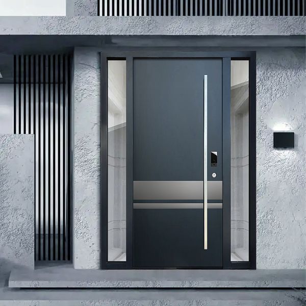 Fireproof Black Aluminum Entry Door Heavy Duty Anti Theft Modern Side Opening Door