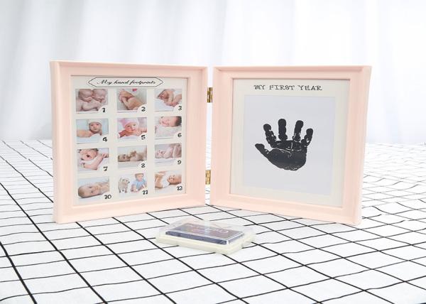 Wood Safe Baby Hand And Footprint Photo Frame Kit Non Toxic Ink Pad For Girls / Boys