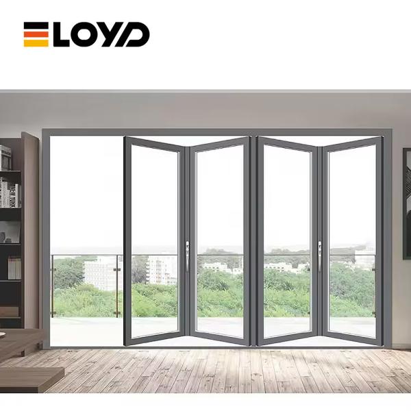 Matte Black Stacking Folding Sliding Glass Doors Accordion Aluminium Frame