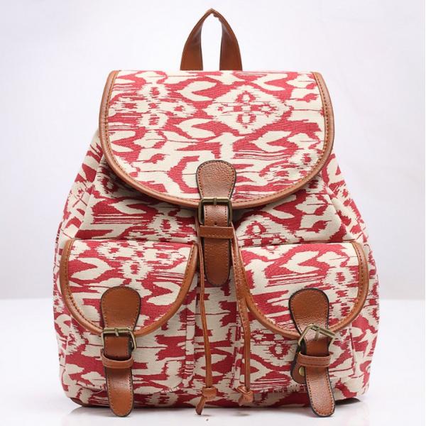 2016 new spring and summer fashion casual women canvas printing two pocket backpack