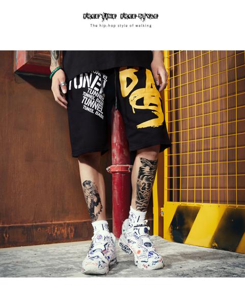 O punk rock Monogrammed de Hip Hop do short de Streetwear dos homens de 5XL 6XL afrouxa calças do esporte