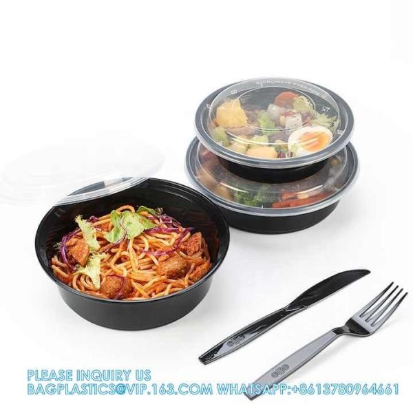 soup bowls for supermarkets Black Round Pp Plastic Soup Containers Disposable Plastic Storage Bowl With Lid