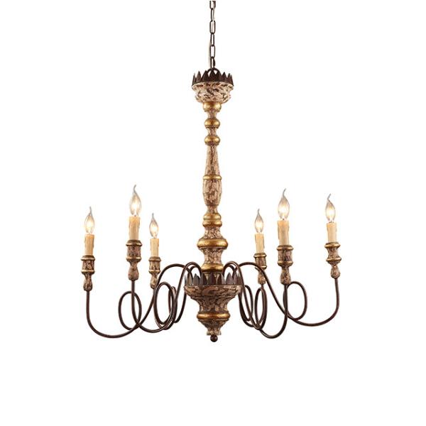 Vintage Iron Filament Painted wood chandelier for Hotel Indoor Lighting (WH-CI-17)