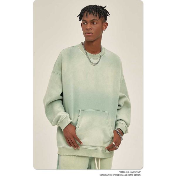 Vintage Men's Oversized Loose Cotton Long Sleeve Round Neck Pullover Sweatshirt