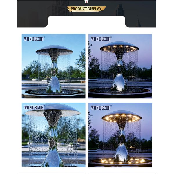 Large outdoor park square pool spray stainless steel sculpture