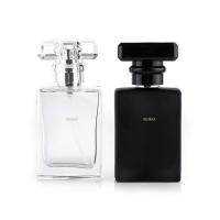 Garrafa de vidro transparente/preto de 50 ml Garrafa retangular transparente/liso com tampa transparente/preta Para garrafas de vidro cosméticos