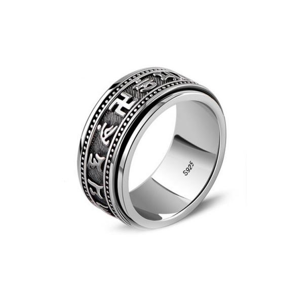 Sterling Silver Vintage Style Thailand Silver Band Ring with Words (R6030801)