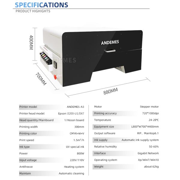 Automatic UV Ink A3 UV Printer with Multifunctional Capabilities and CE Certification Motherboard Hoson