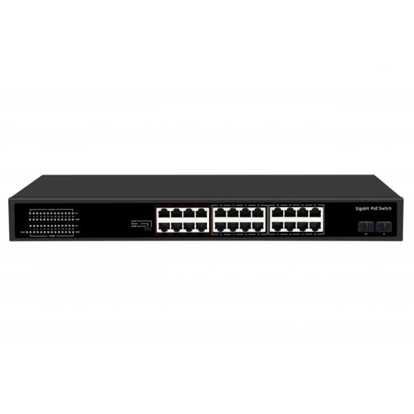 24 Port Gigabit PoE Switch 1U Type Unmanaged 1G Ethernet 300W Budget Fanless