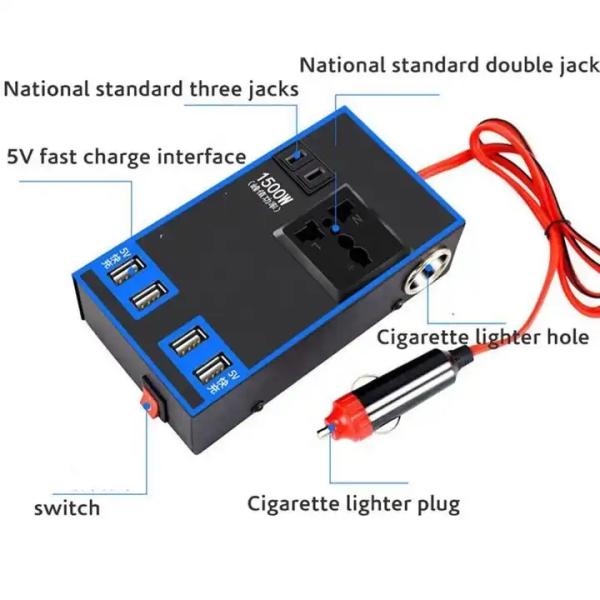 1500 Watts Car Power Inverter With 4 Usb Port Power Inverter Dc 12V To 110V 220V Ac Car Charger Car Power Inverter