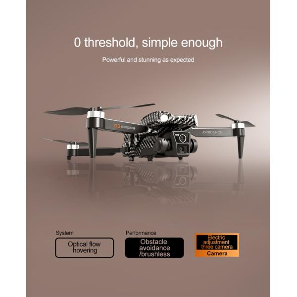 Beginner Operator Skill Level Portable RC Drone with Obstacle Avoidance and Triple Camera D3 Pro 4k Brushless Motor