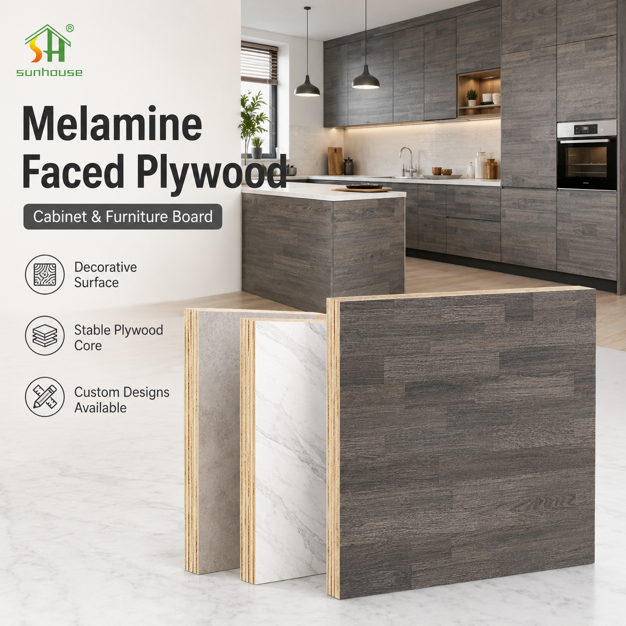Melamine Laminated Plywood Panel for Kitchen Cabinets Bathroom Vanities Wardrobes and Humid Interior Furniture
