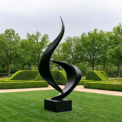 Black Flowing Outdoor Metal Sculpture Contemporary Decor For Park and Plaza