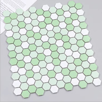 Modern Design Style Pure White Ceramic Hexagon Floor Tile with Honeycomb Glass Mosaic