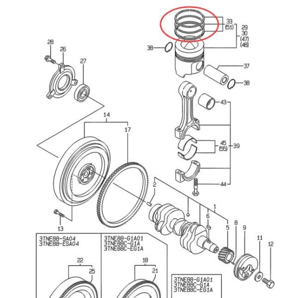 Yanmar 4TNE88 Diesel Engine Piston Rings 129001 - 22500 High Strength