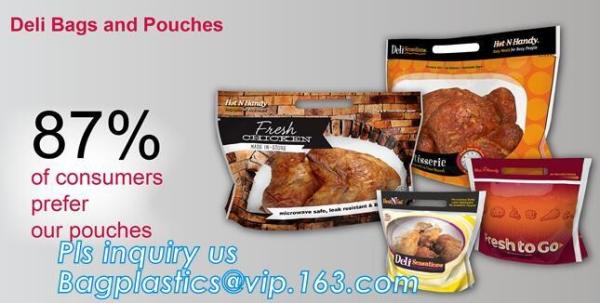 Stand Up Roasted Chicken Packaging Bags With Zip Top Hot Rotisserie Chicken Bag, Microwaveable pouch