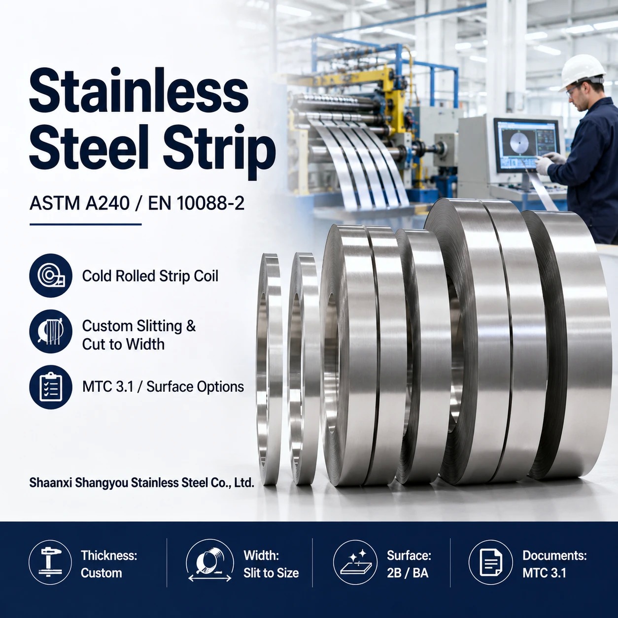 Stainless Steel Strip Cold Rolled Stainless Steel Strip with Custom Slitting and MTC 3.1