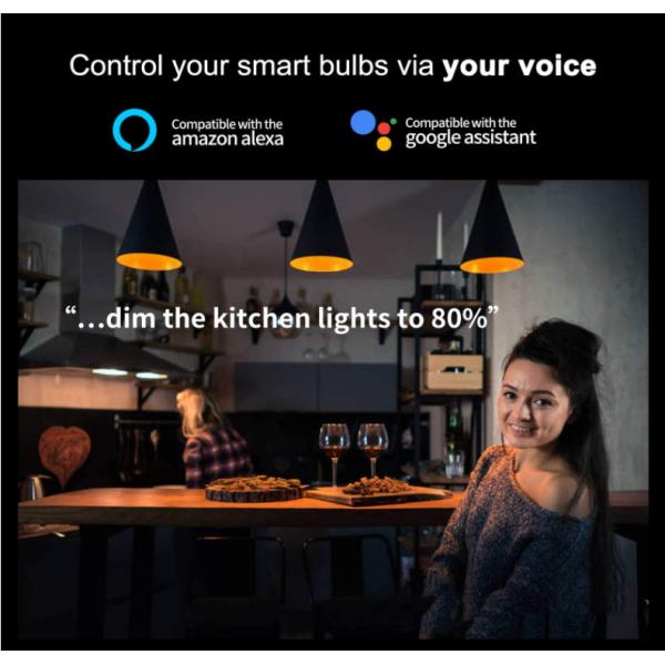 9W E27/B22 Multicolor Dimmable WiFi LED Light Bulb Compatible with google alexa Residential