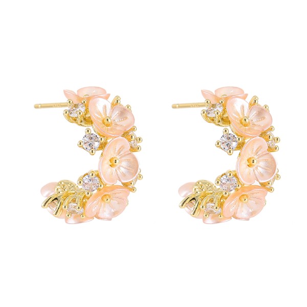 2025 New Fashion Brass Zircon Earrings 14K Gold Plated  CZ  Flower Shape Women Ear Hoop Jewelry Accessories