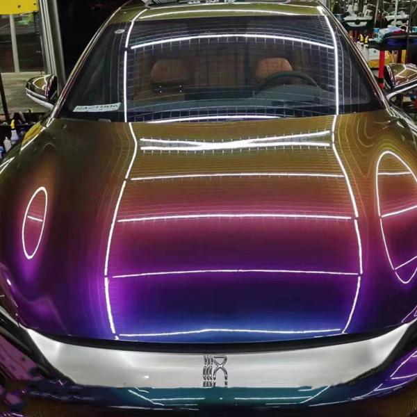 Heatproof Stretchable Glossy Purple Car Wrap , Weatherproof Chrome Rainbow Vinyl