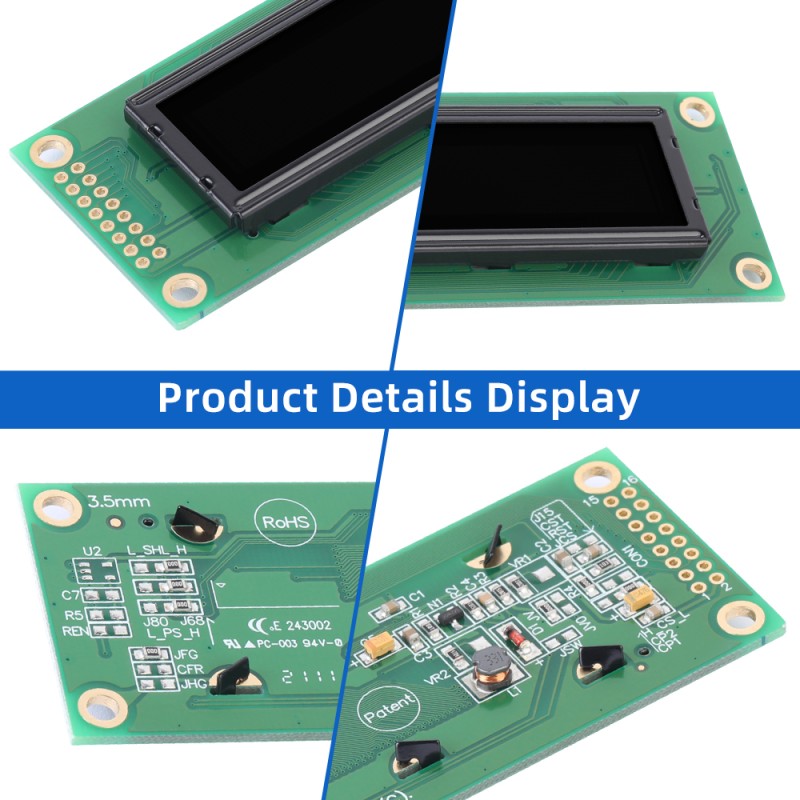 OLED002002A Character LCD Module, Black Film, Parallel Interface, 85x18.6mm View Size,  WS0010-TX Controller